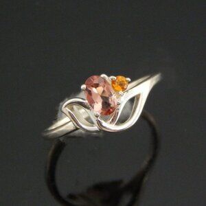 Genuine Pink and Orange Tourmaline Floral Ring in 925 Silver